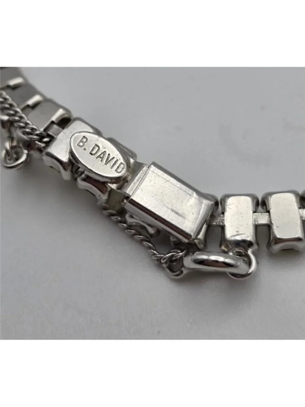 B. David Clear Baguette Rhinestone Tennis Bracelet Silver Tone 6.5in Vintage